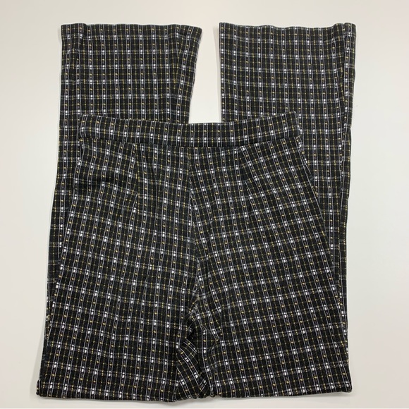 BP. Nordstrom Plaid Wide Leg Pants Black White Yellow Small High Waist Zip Front - Picture 3 of 10